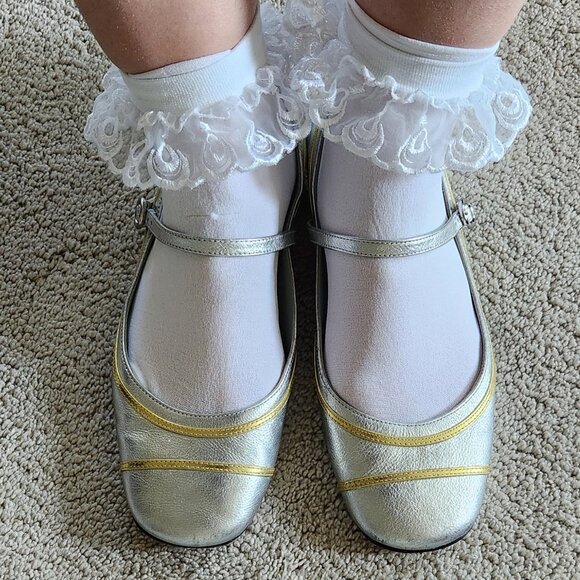 Marc Jacobs all leather silver/gold trim mary jane shoes sz 36 - Picture 4 of 13